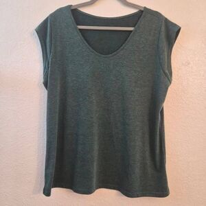 Green Cap-Sleeve Sleeveless Oversized Baggy Comfy Scoopneck Shirt